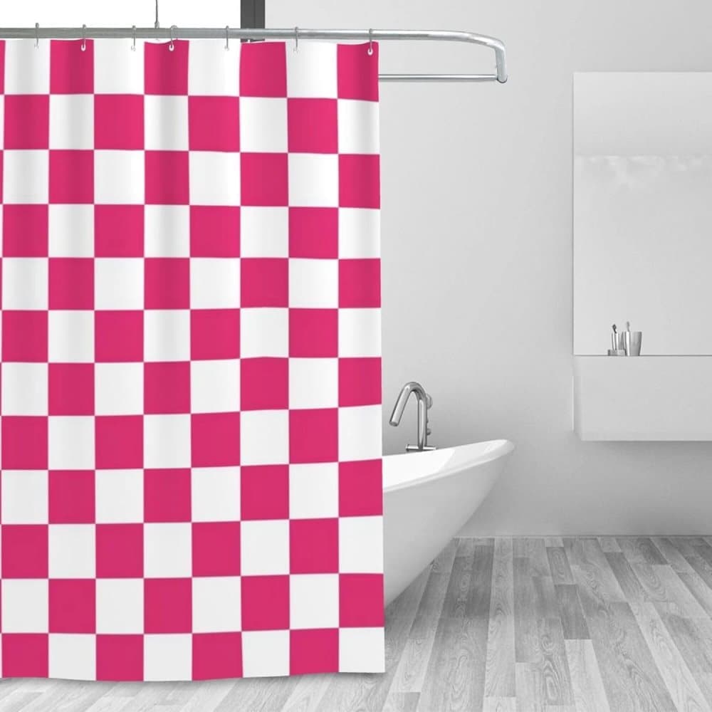 Checkered Shower Curtain, Retro Chess Pattern Vintage Aesthetics for Bathroom, 180x180 cm