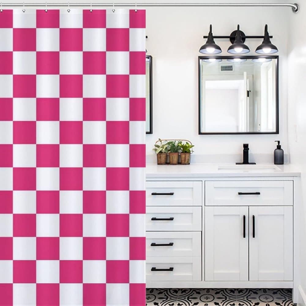 Checkered Shower Curtain, Retro Chess Pattern Vintage Aesthetics for Bathroom, 180x180 cm