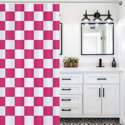 Checkered Shower Curtain, Retro Chess Pattern Vintage Aesthetics for Bathroom, 180x180 cm
