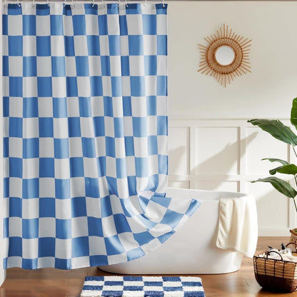Checkered Shower Curtain, Retro Chess Pattern Vintage Aesthetics for Bathroom, Blue, 180x180 cm