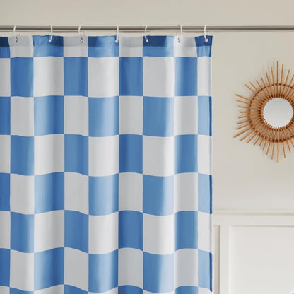 Checkered Shower Curtain, Retro Chess Pattern Vintage Aesthetics for Bathroom, Blue, 180x180 cm