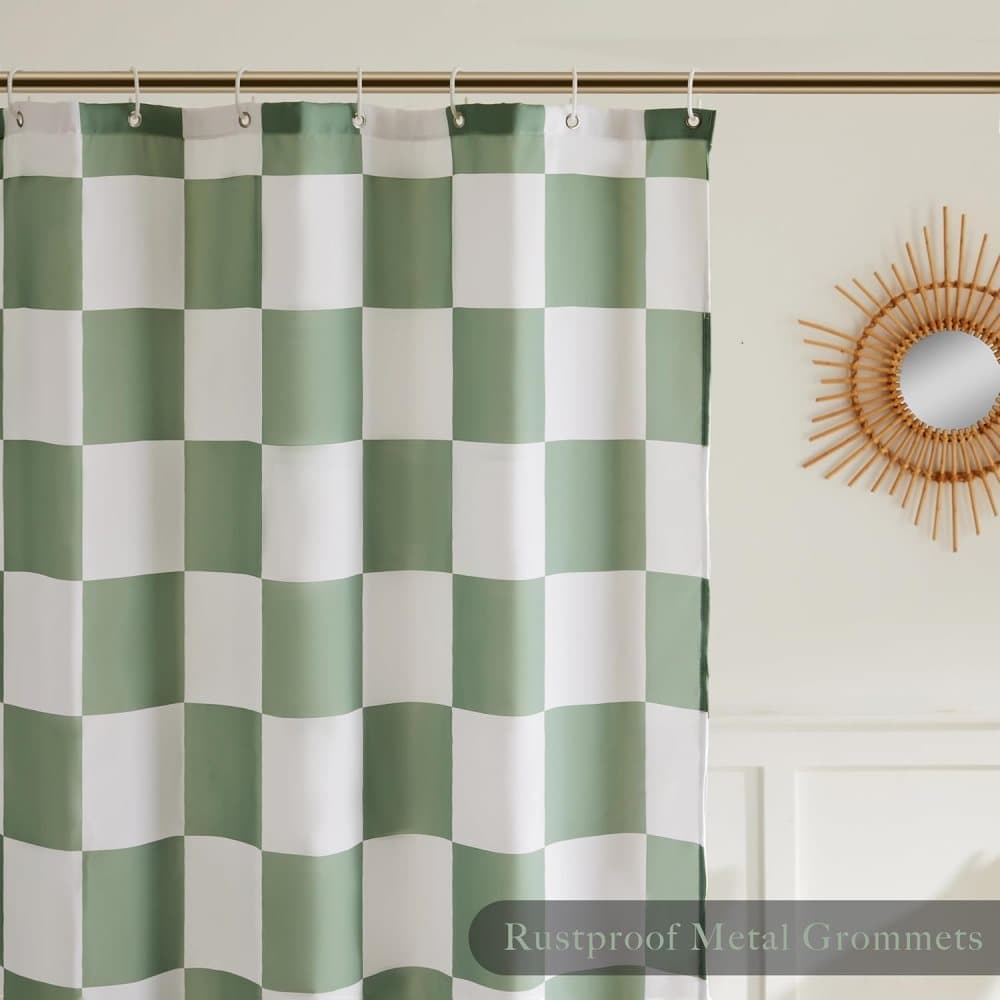 Green Checkered Shower Curtain with Retro Chess Pattern, 180x180 cm
