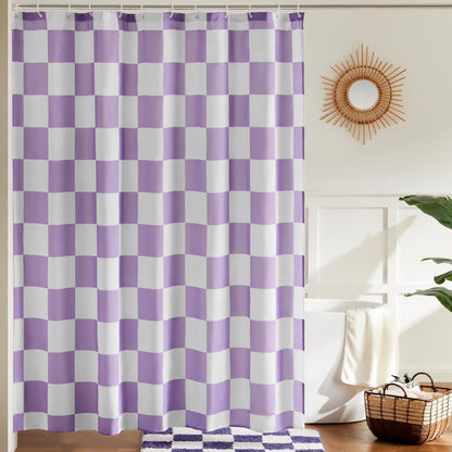 Retro Chess Pattern Checkered Shower Curtain, Purple, 180x180 cm