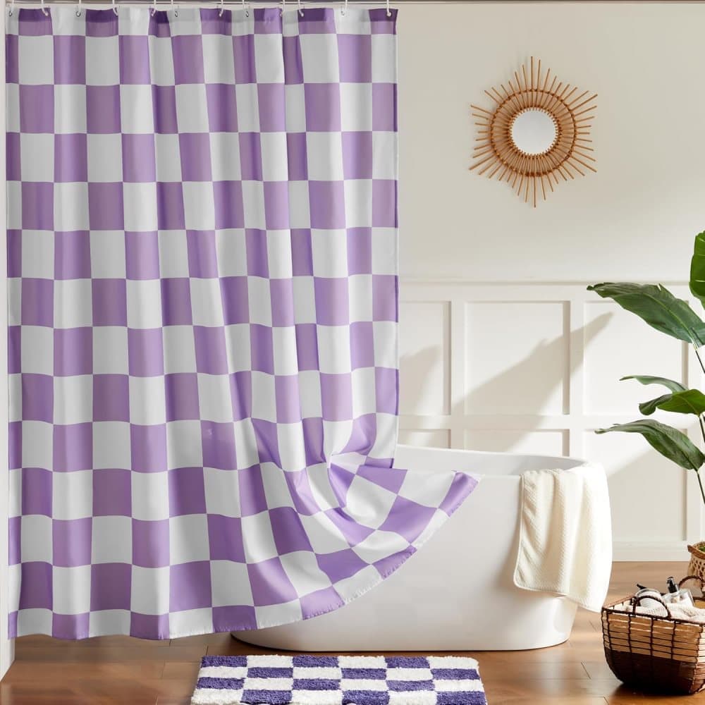 Retro Chess Pattern Checkered Shower Curtain, Purple, 180x180 cm