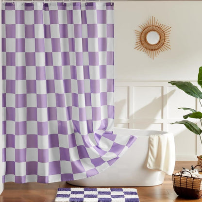 Retro Chess Pattern Checkered Shower Curtain, Purple, 180x180 cm