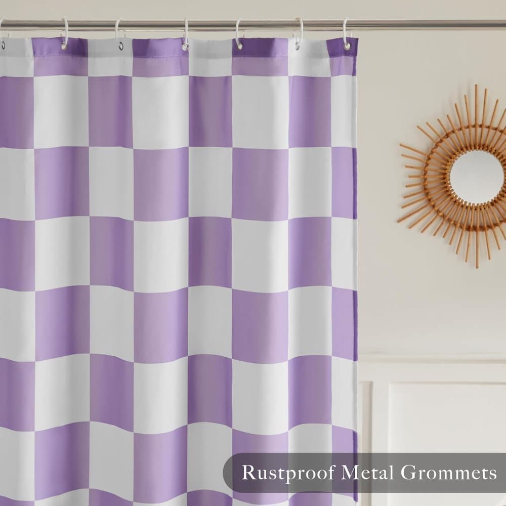 Retro Chess Pattern Checkered Shower Curtain, Purple, 180x180 cm