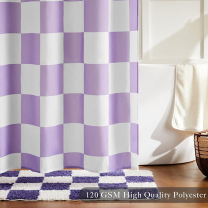 Retro Chess Pattern Checkered Shower Curtain, Purple, 180x180 cm