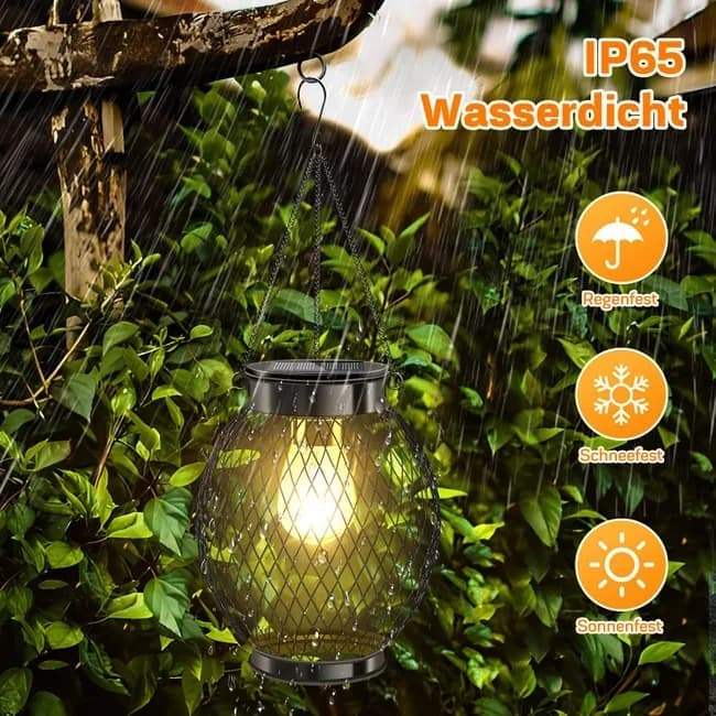 Solar Powered LED Outdoor Lantern with Solar Panel, IP65 Waterproof, for Garden Patio, Compatible with Outdoor Environments