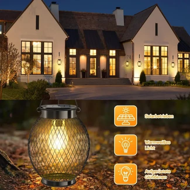 Solar Powered LED Outdoor Lantern with Solar Panel, IP65 Waterproof, for Garden Patio, Compatible with Outdoor Environments