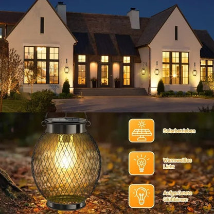 Solar Powered LED Outdoor Lantern with Solar Panel, IP65 Waterproof, for Garden Patio, Compatible with Outdoor Environments