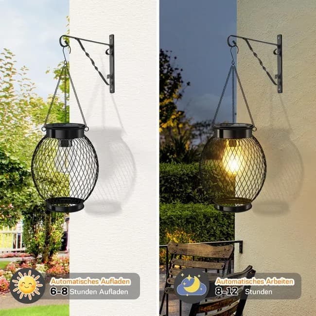 Solar Powered LED Outdoor Lantern with Solar Panel, IP65 Waterproof, for Garden Patio, Compatible with Outdoor Environments