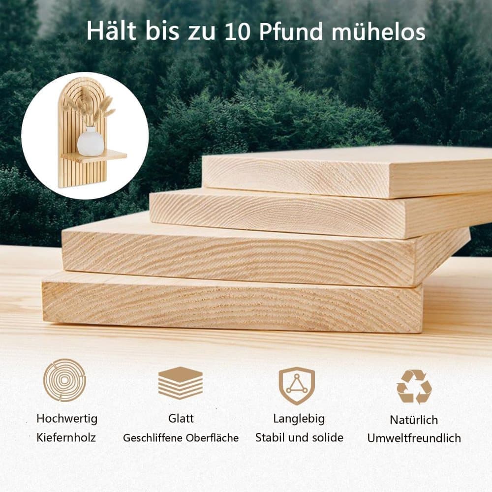 2 Bohemian Style Wooden Wall Shelves with Expander Bolts, Compatible with Living Rooms Bedrooms Kitchens, Brown
