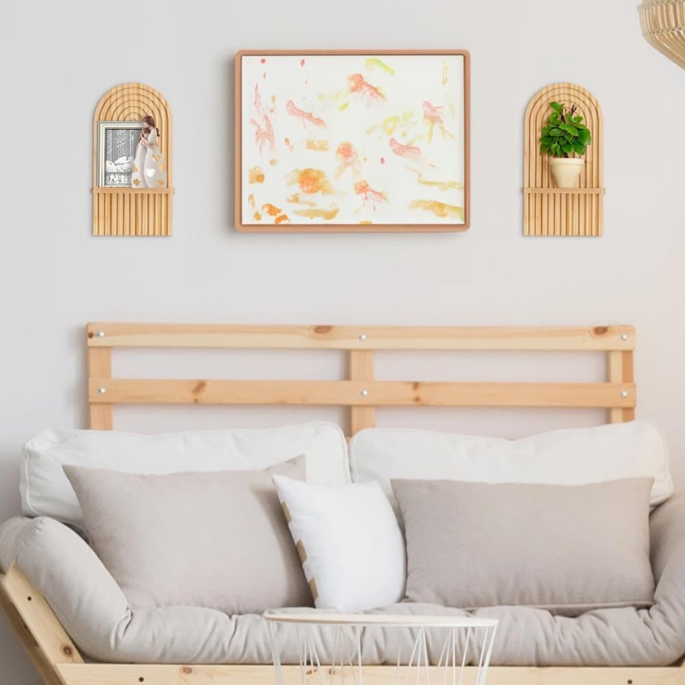 2 Bohemian Style Wooden Wall Shelves with Expander Bolts, Compatible with Living Rooms Bedrooms Kitchens, Brown