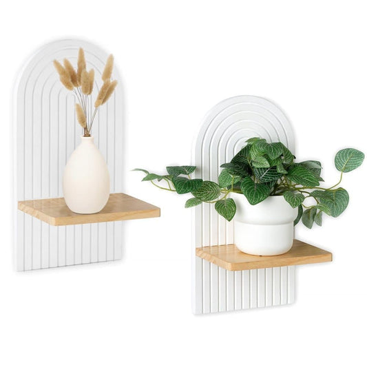 2-Pack Bohemian Style Wooden Wall Shelves with Expander Bolts, White, Compatible with Living Rooms Bedrooms Kitchens