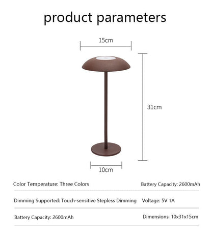 Rechargeable LED Table Lamp 2600mAh Wireless Portable Adjustable Brightness Bedside Light, Brown