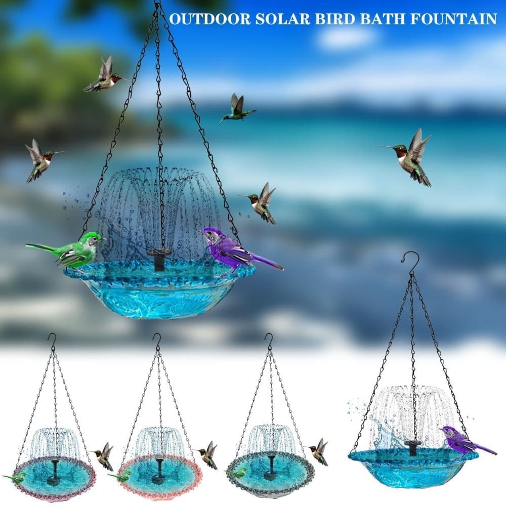 Solar Powered Bird Bath Fountain for Garden and Outdoors, Automatic Water Feature, Decorative Bird Waterer, Purple
