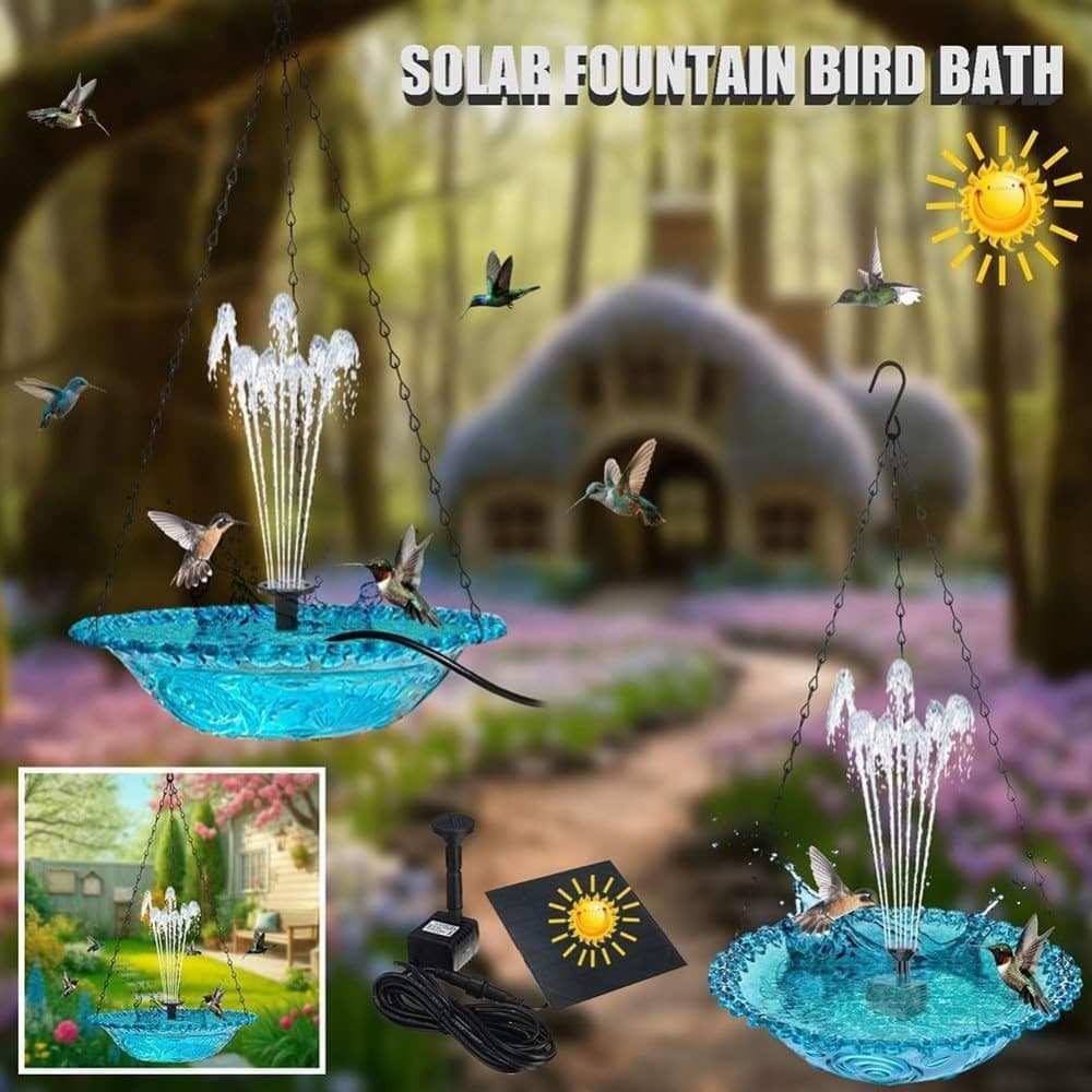 Solar Powered Bird Bath Fountain for Garden and Outdoors, Automatic Water Feature, Decorative Bird Waterer, Purple