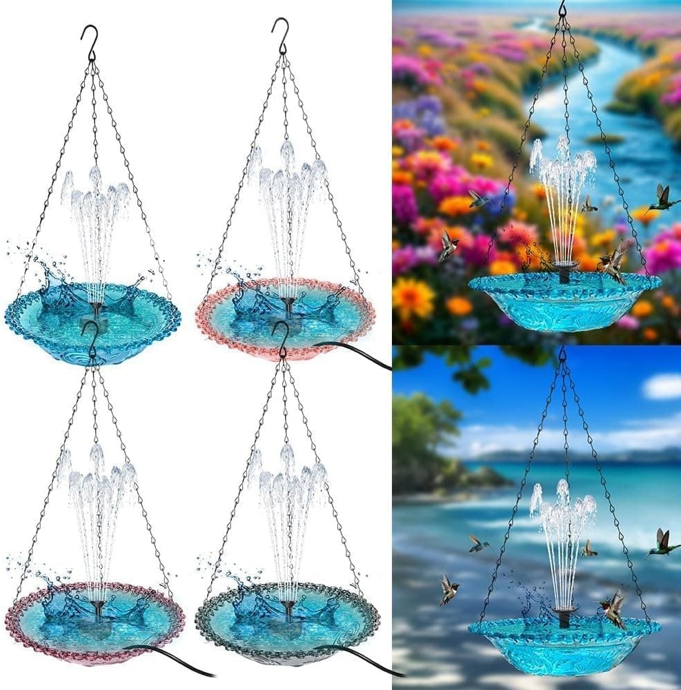 Solar Powered Bird Bath Fountain for Garden and Outdoors, Automatic Water Feature, Decorative Bird Waterer, Purple