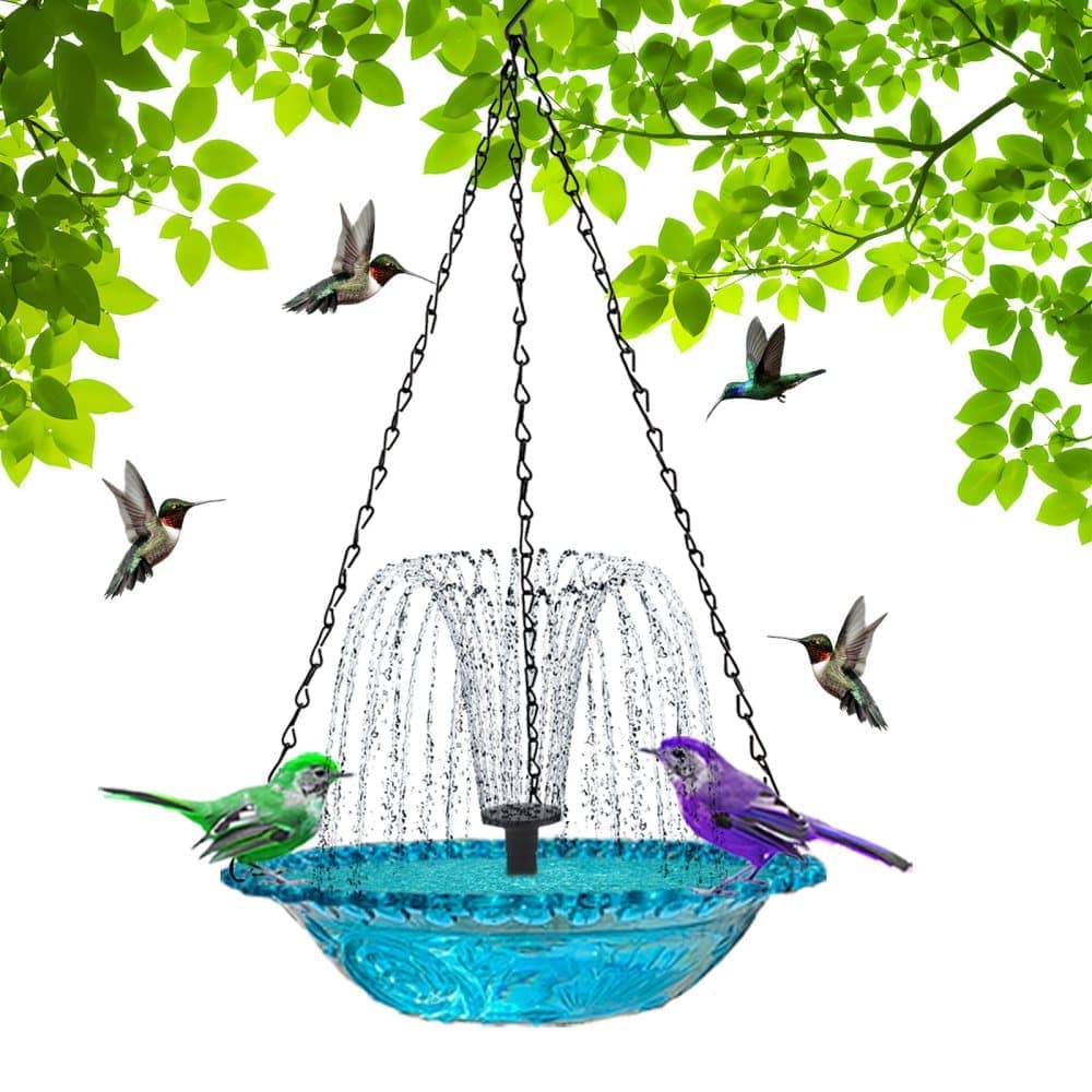 Solar Powered Bird Bath Fountain for Garden and Outdoors, Automatic Solar Water Feature, Decorative Bird Waterer, Blue