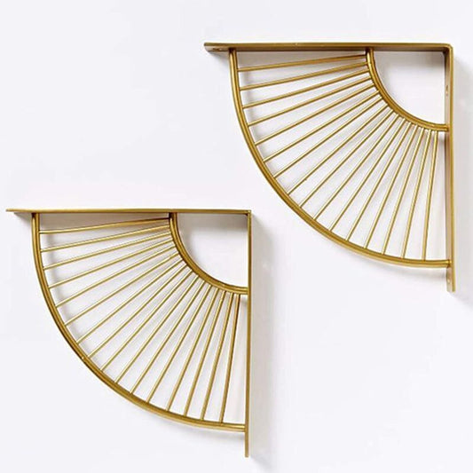 2 Pack Floating Metal Shelf Brackets, Gold Fan Shaped Triangle Wall Brackets, 20 x 20 cm