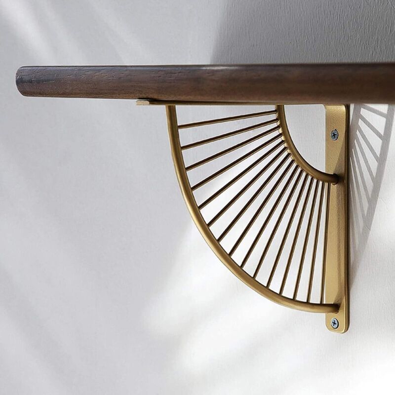 2 Pack Floating Metal Shelf Brackets, Gold Fan Shaped Triangle Wall Brackets, 20 x 20 cm