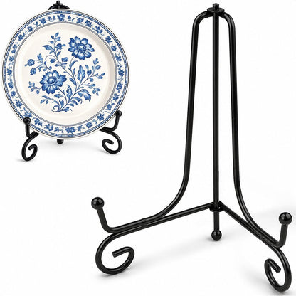 Black Metal Folding Plate Display Stand for Plates, Books and Cookbooks