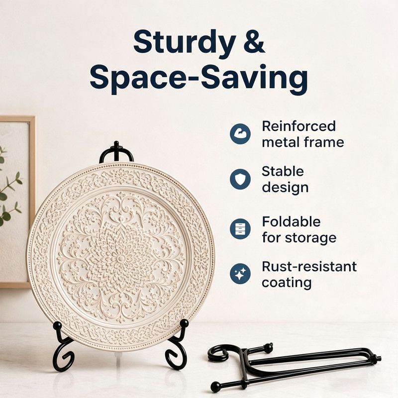 Black Metal Folding Plate Display Stand for Plates, Books and Cookbooks
