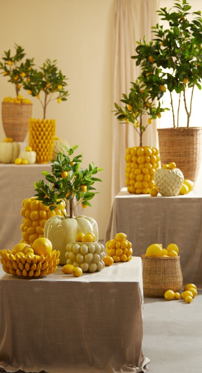 31 cm Yellow Lemon-Shaped Decorative Flower Vase, Botanical Home Decor