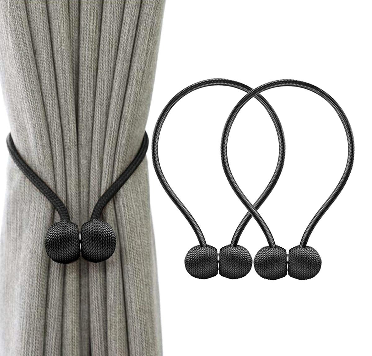 Set of 2 Magnetic Curtain Holders | Curtain Tieback | Curtain Holder | Magnetic Curtain Cord | Curtain Buckle | Universal | Black