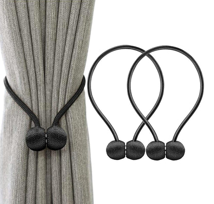 Set of 2 Magnetic Curtain Holders | Curtain Tieback | Curtain Holder | Magnetic Curtain Cord | Curtain Buckle | Universal | Black