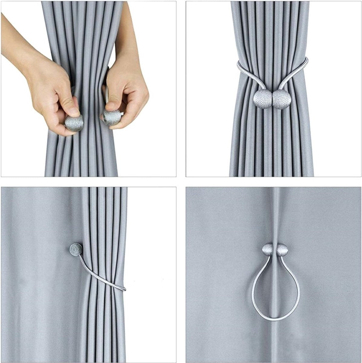 Set of 2 Magnetic Curtain Holders | Curtain Tieback | Curtain Holder | Magnetic Curtain Cord | Curtain Buckle | Universal | Black