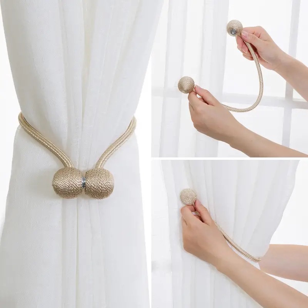 Set of 2 Magnetic Curtain Holders | Curtain Tieback | Curtain Holder | Magnetic Curtain Cord | Curtain Buckle | Universal | Black