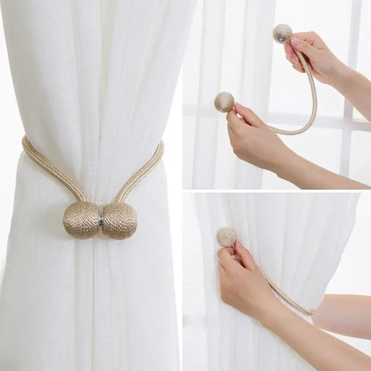 Set of 2 Magnetic Curtain Holders | Curtain Tieback | Curtain Holder | Magnetic Curtain Cord | Curtain Buckle | Universal | Black