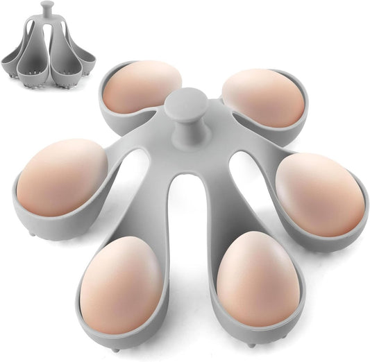 Egg Cooker - Holds 6 Eggs - Fast Cooking & Safe Handle - Fridge Storage Rack - For Family and Kitchen