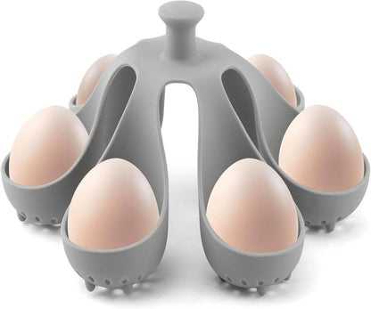 Egg Cooker - Holds 6 Eggs - Fast Cooking & Safe Handle - Fridge Storage Rack - For Family and Kitchen