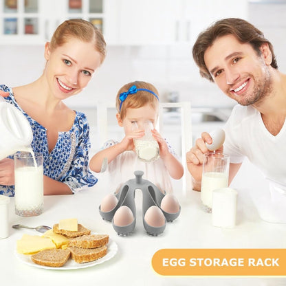 Egg Cooker - Holds 6 Eggs - Fast Cooking & Safe Handle - Fridge Storage Rack - For Family and Kitchen