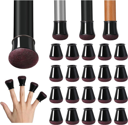 Chair Leg Caps - Chair Leg Protectors - 17-22mm - with Anti-Scratch Felt - Chair Leg Protectors - Floor Protection - Chair Leg Covers - 24 Pieces - Black - Round