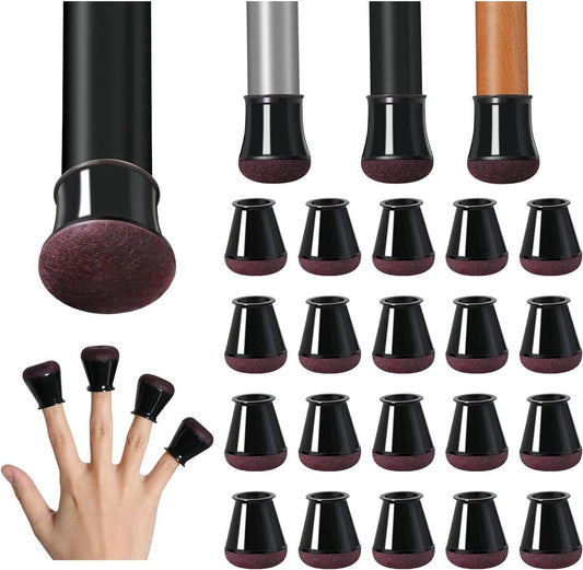 Chair Leg Caps - Chair Leg Protectors - 17-22mm - with Anti-Scratch Felt - Chair Leg Protectors - Floor Protection - Chair Leg Covers - 24 Pieces - Black - Round