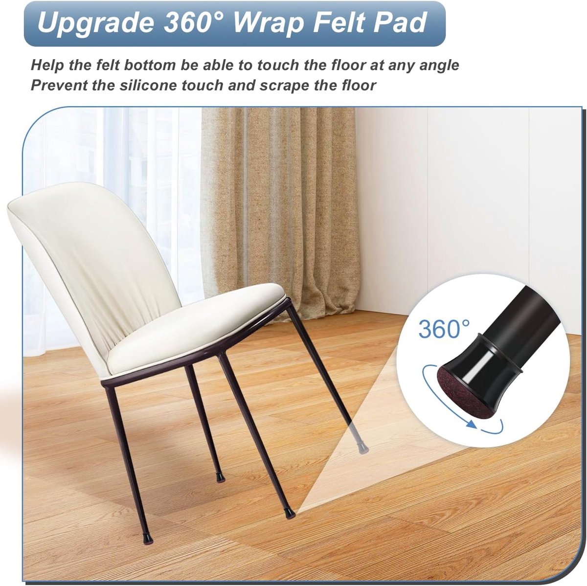 Chair Leg Caps - Chair Leg Protectors - 17-22mm - with Anti-Scratch Felt - Chair Leg Protectors - Floor Protection - Chair Leg Covers - 24 Pieces - Black - Round