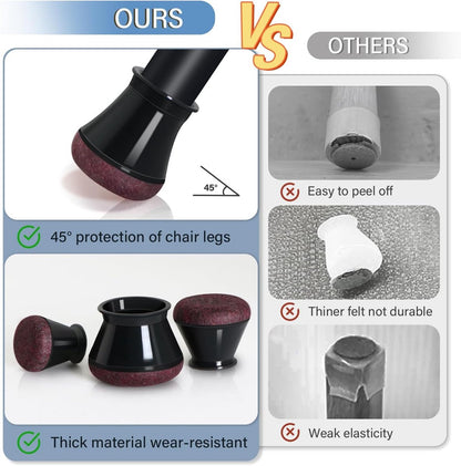 Chair Leg Caps - Chair Leg Protectors - 17-22mm - with Anti-Scratch Felt - Chair Leg Protectors - Floor Protection - Chair Leg Covers - 24 Pieces - Black - Round
