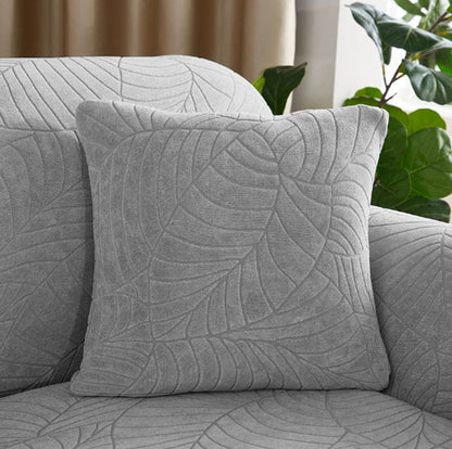 Waterproof cushion cover 45x45 - set of 2 cushion covers - Light grey jacquard leaf pattern