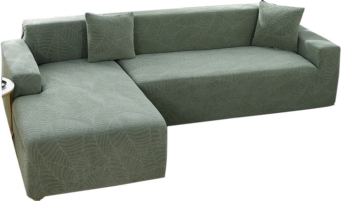 Waterproof sofa cover - Grass green jacquard leaf pattern - For single sofa (90-140 cm)