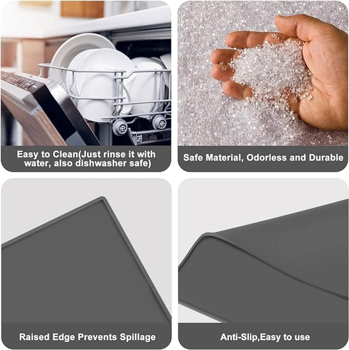 Silicone mat under coffee maker - 48x30cm - non-slip mat for coffee maker - barista accessories - grey