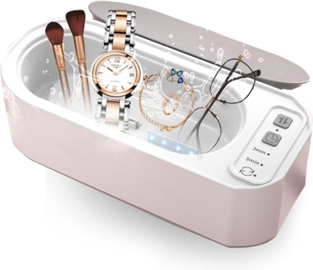 Ultrasonic Cleaner - 15 W - 360º - 50000 Hz - Cleaning Device for Glasses and Jewelry - USB Charging - For Cleaning Jewelry, Watches, Glasses, Rings, Necklaces, Razor Blades, Dentures, Tableware - White - 1 Piece