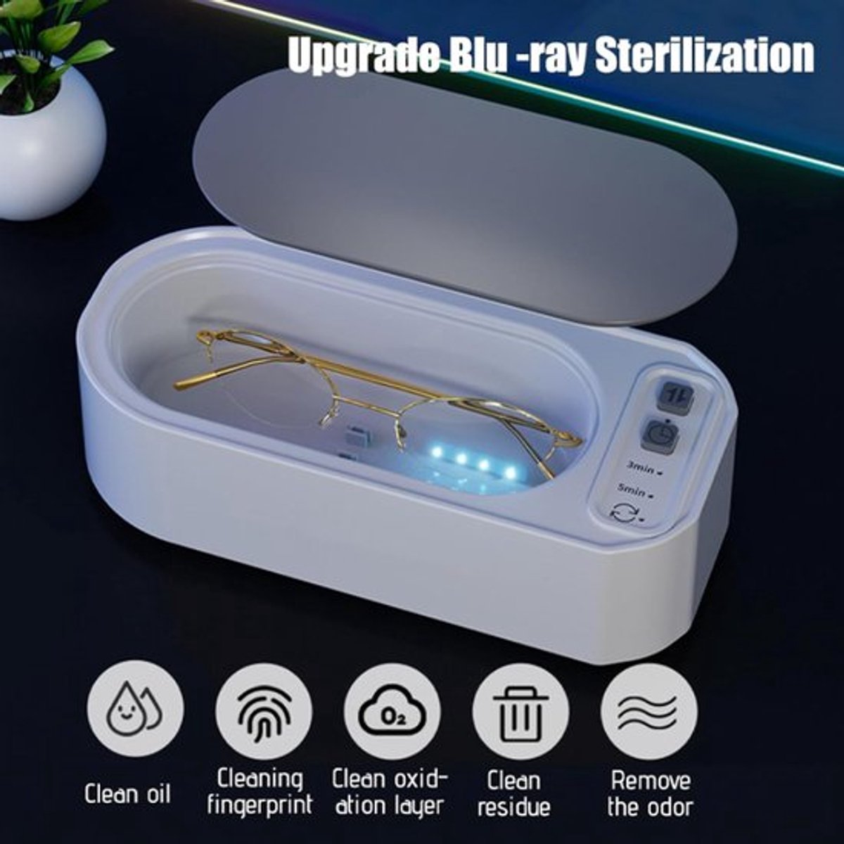 Ultrasonic Cleaner - 15 W - 360º - 50000 Hz - Cleaning Device for Glasses and Jewelry - USB Charging - For Cleaning Jewelry, Watches, Glasses, Rings, Necklaces, Razor Blades, Dentures, Tableware - White - 1 Piece