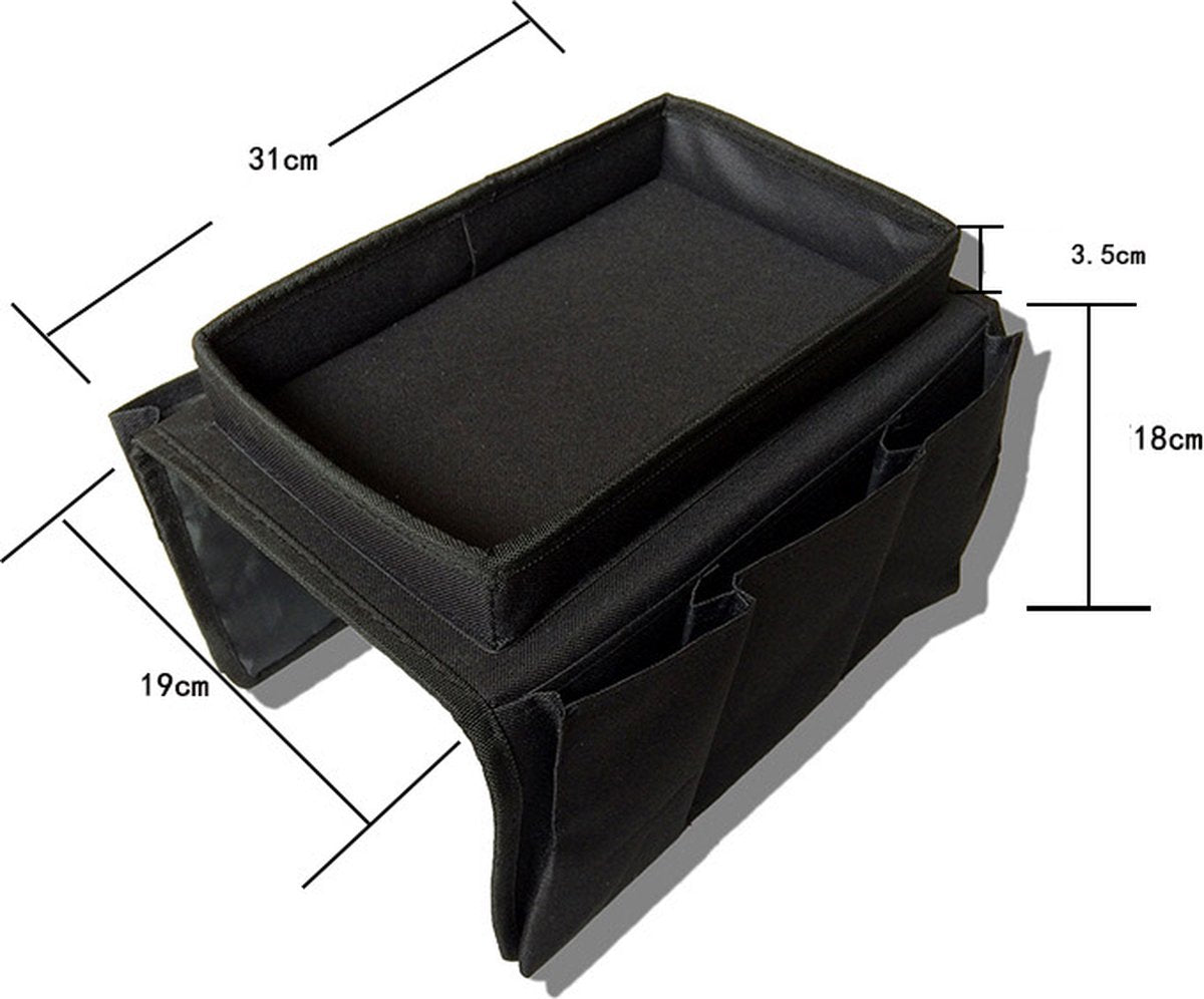 Sofa Tray with Organizer – Armrest Tray – Black