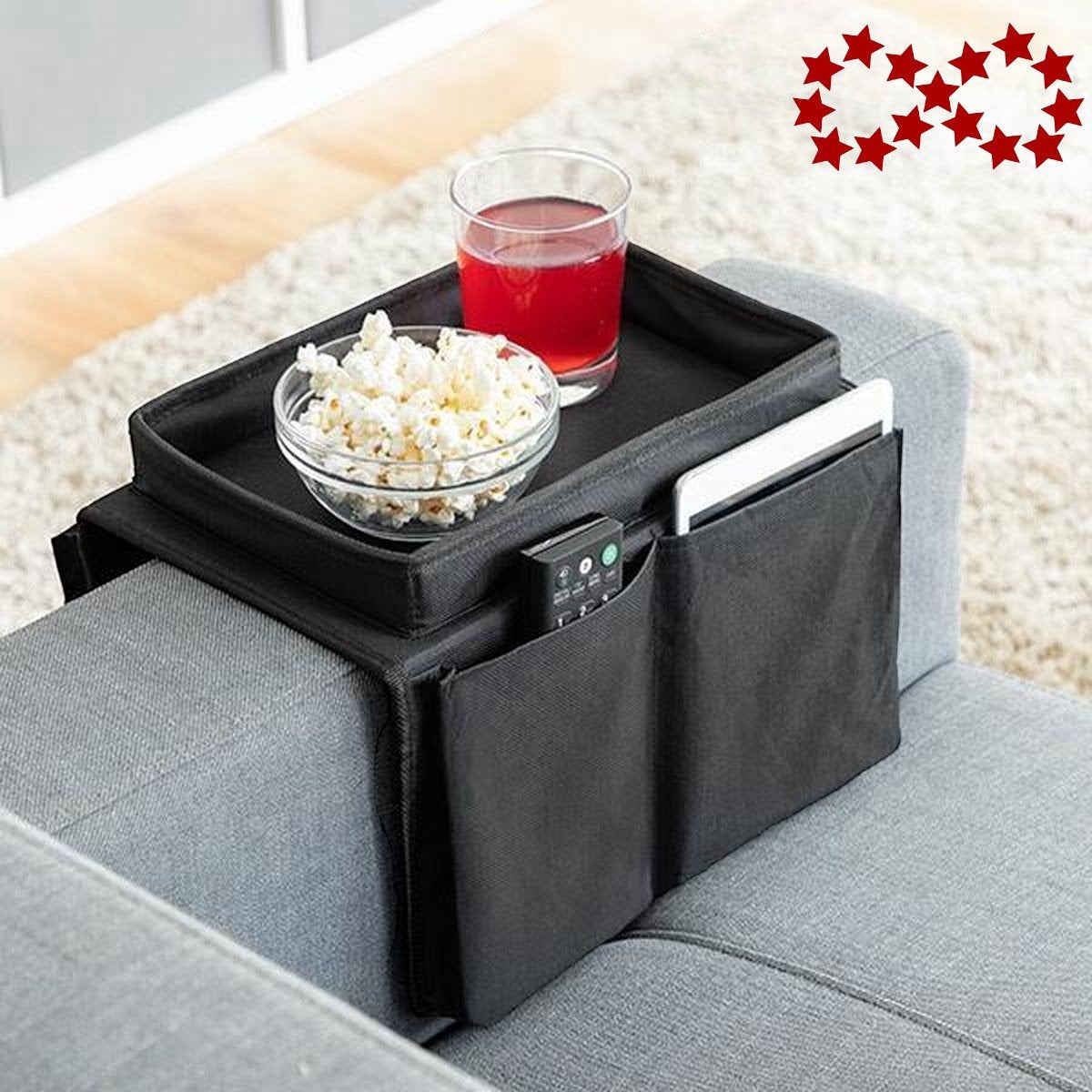 Sofa Tray with Organizer – Armrest Tray – Black