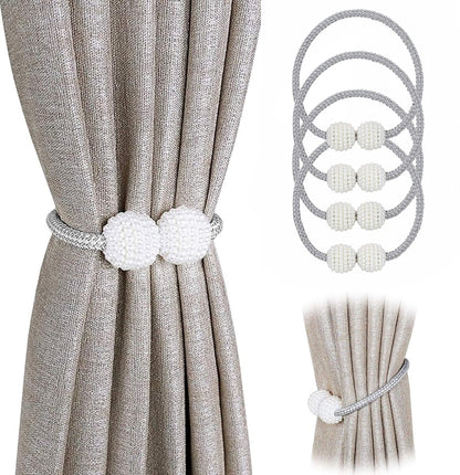 Curtain Tieback - Magnetic Curtain Cord - 4 Pieces - Super Strong Magnetism - Curtain Holder - Curtain Tie - Curtain Holder Clamps - Curtain Ties - Curtain Clamps - Curtain Clips - Accessories - Curtain Holder - Grey - No Drilling Required