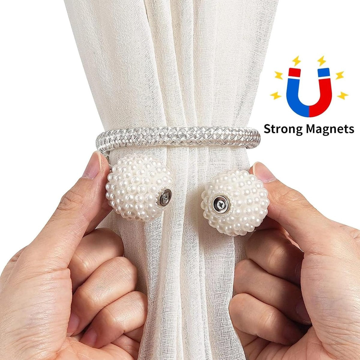 Curtain Tieback - Magnetic Curtain Cord - 4 Pieces - Super Strong Magnetism - Curtain Holder - Curtain Tie - Curtain Holder Clamps - Curtain Ties - Curtain Clamps - Curtain Clips - Accessories - Curtain Holder - Grey - No Drilling Required