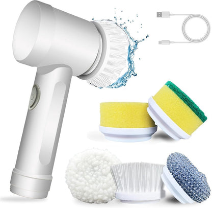 Electric Cleaning Brush - Electric Scrubber - Rechargeable and Cordless Scrubber - Scrubber with Handle - Mini - Polishing Machine - Scrubber Brush - For Bathroom, Kitchen, Dishes, Sink - 7 Attachments - Includes Wall Holder